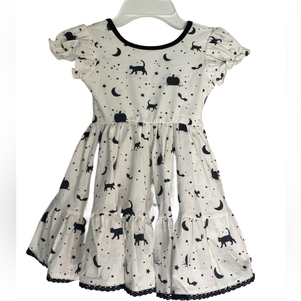 NEW Girl August Boutique‎ Halloween Dress Sz 3 Black/White Pumpkins Cats